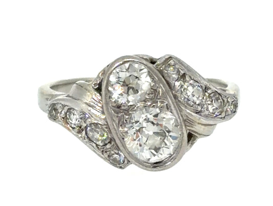 Original Art Deco .80ct (Two Center European Diamonds) Platinum Ring