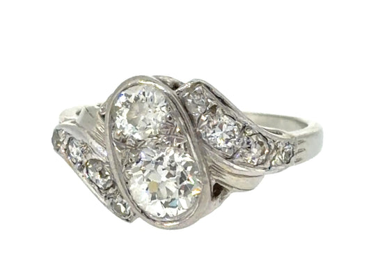 Original Art Deco .80ct (Two Center European Diamonds) Platinum Ring