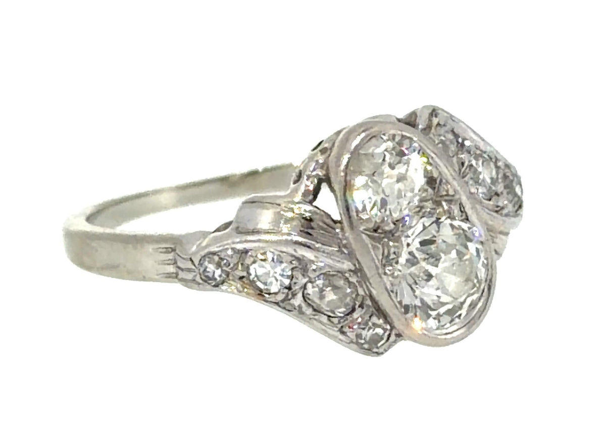 Original Art Deco .80ct (Two Center European Diamonds) Platinum Ring
