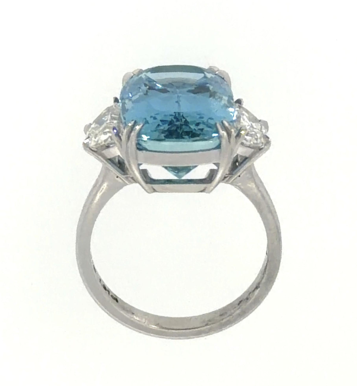 9.91ct Elongated Cushion Aquamarine Platinum Ring 1.31ct Moon Diamond 9.59g GIA