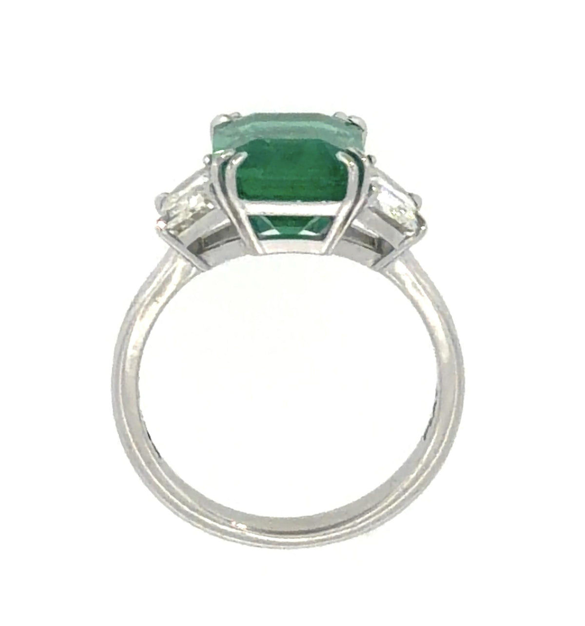 4.15ct F2 Emerald Platinum Ring 1.16ct (J VS2 No Cert) Trapezoid Diamond 7g