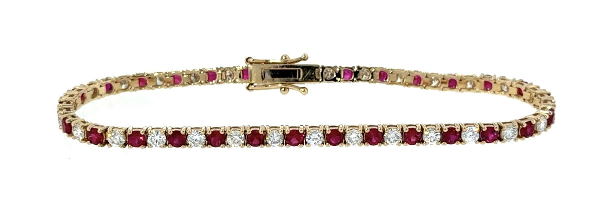 2.80ct Ruby 2ct Diamond 14KY Gold Tennis Bracelet 8.42g 7.25"
