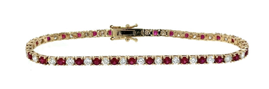 2.70ct Ruby 1.90ct Diamond 14KY Gold Tennis Bracelet 8.60g 7"