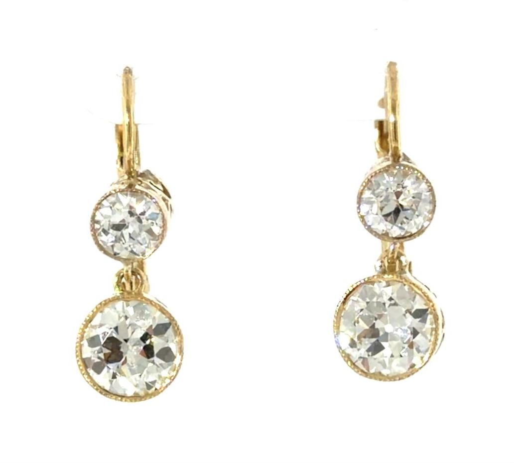 1.80ct (Two Center European Cut Diamonds) 18KY Gold Earrings .72ct SD 4.17g