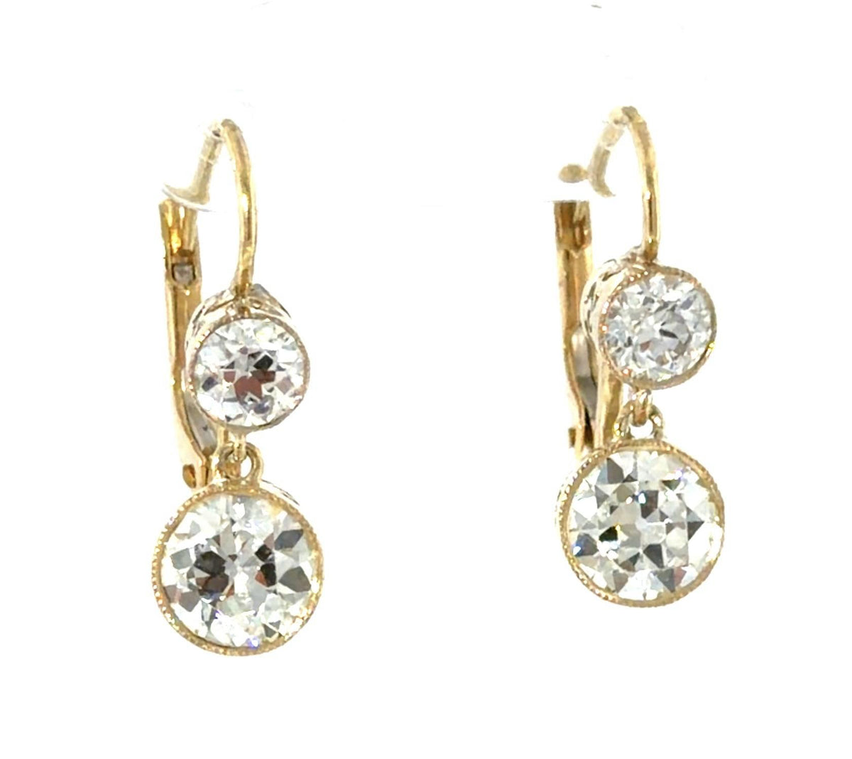 1.80ct (Two Center European Cut Diamonds) 18KY Gold Earrings .72ct SD 4.17g
