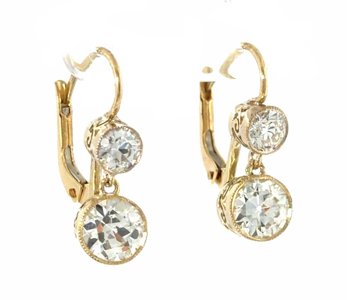 1.80ct (Two Center European Cut Diamonds) 18KY Gold Earrings .72ct SD 4.17g