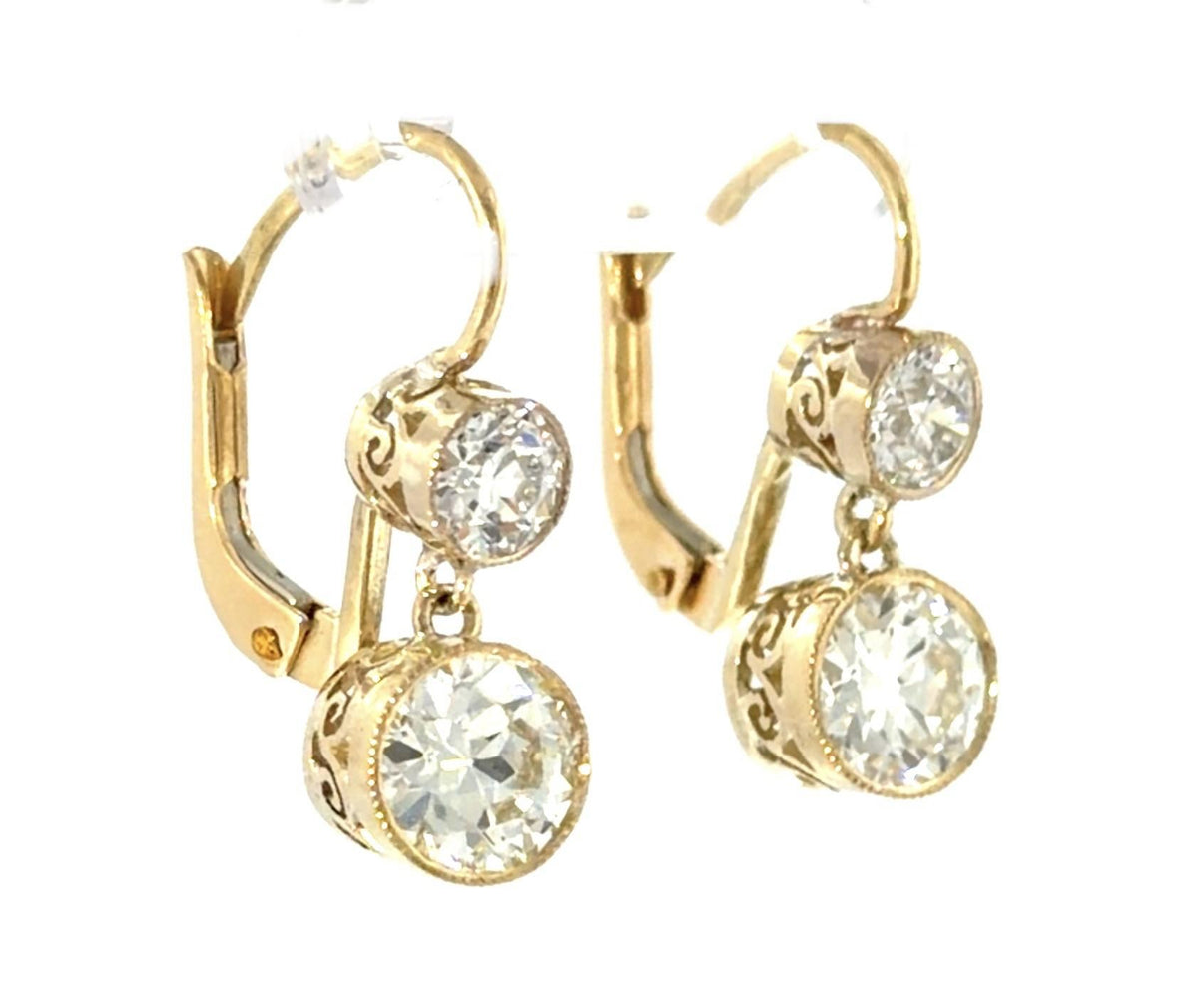 1.80ct (Two Center European Cut Diamonds) 18KY Gold Earrings .72ct SD 4.17g