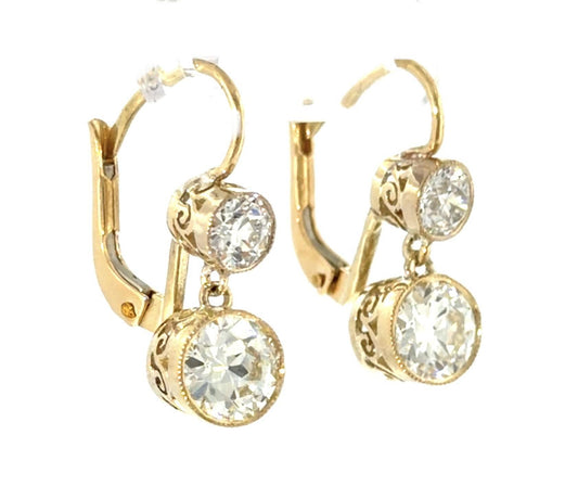 1.80ct (Two Center European Cut Diamonds) 18KY Gold Earrings .72ct SD 4.17g