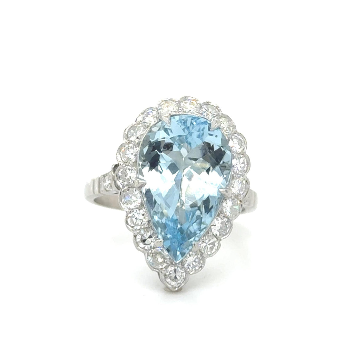 4.72ct Aquamarine PT Handmade Ring 1.20ct Dia 6.30g 7 Size