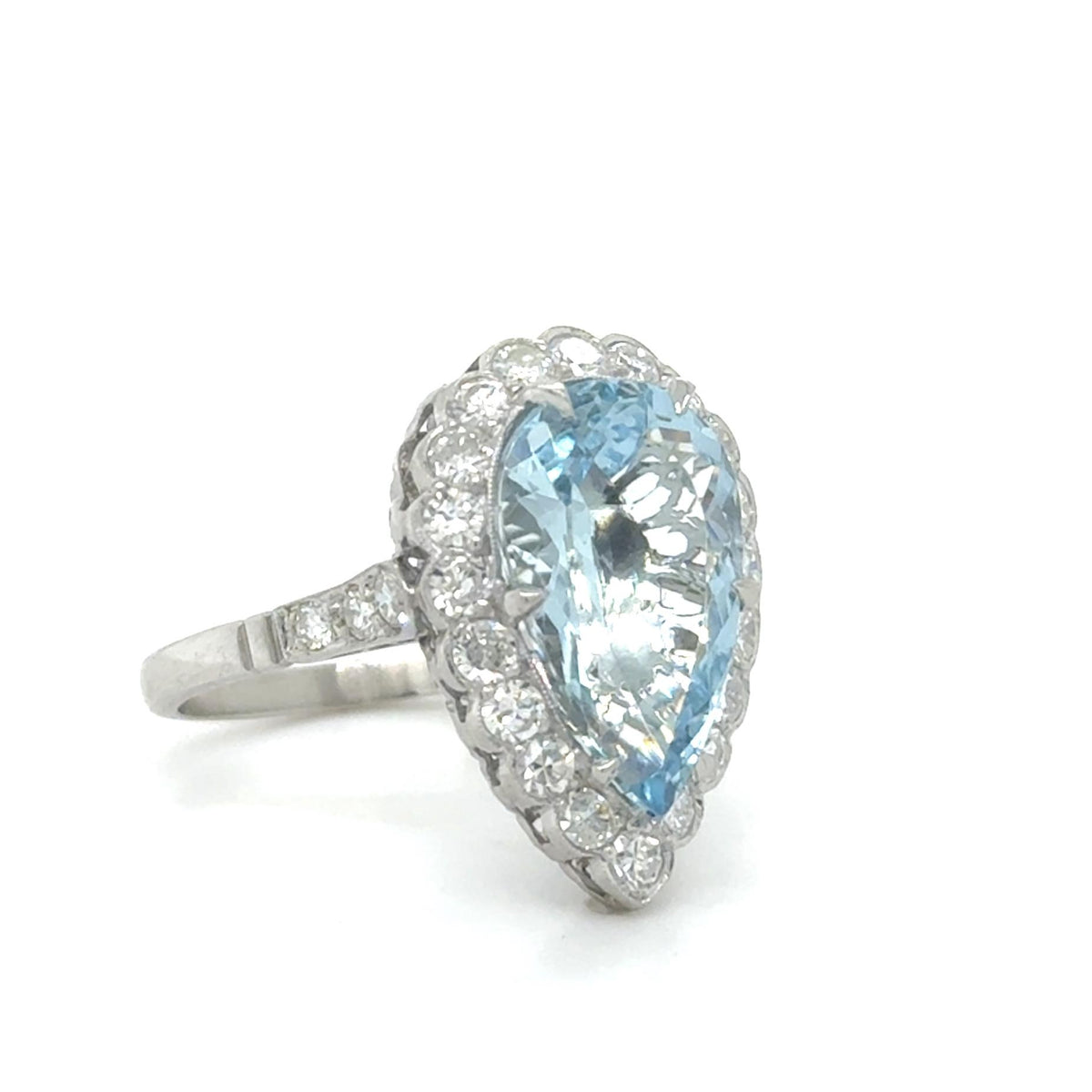 4.72ct Aquamarine PT Handmade Ring 1.20ct Dia 6.30g 7 Size