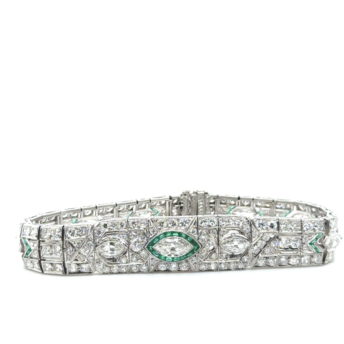 Original Art Deco Bracelet 13cts Dia 1.5ct Emeralds 7" (Circa 1920s)