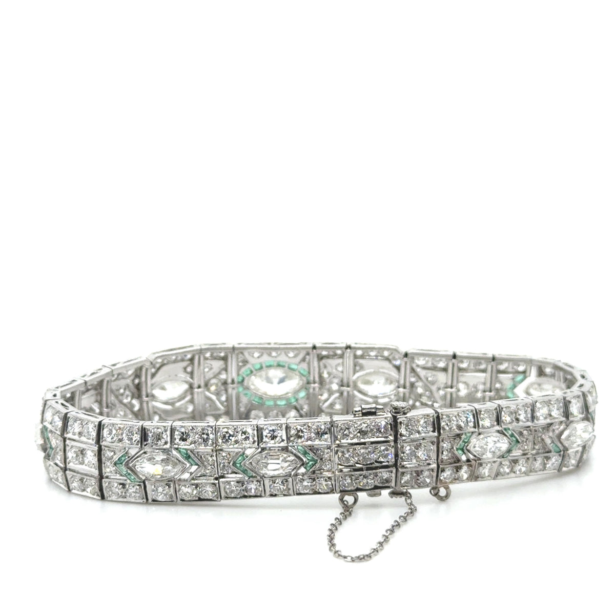 Original Art Deco Bracelet 13cts Dia 1.5ct Emeralds 7" (Circa 1920s)