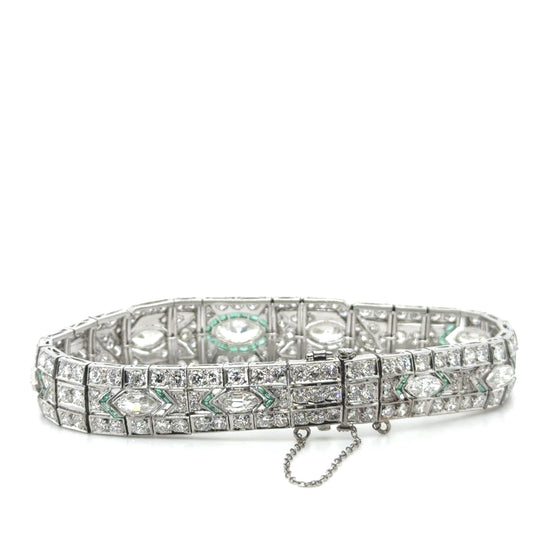 Original Art Deco Bracelet 13cts Dia 1.5ct Emeralds 7" (Circa 1920s)