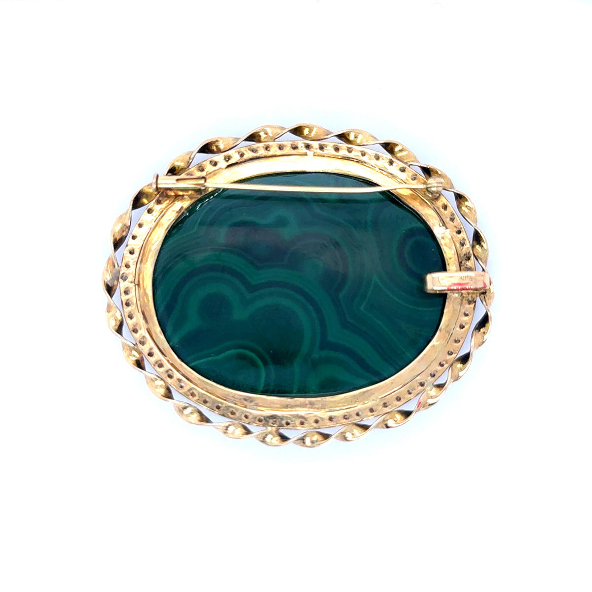 125ct Malachite 18KY Dia Brooch 1.70ct Dia (Circa 1960s) 53.20g 2.25x2"