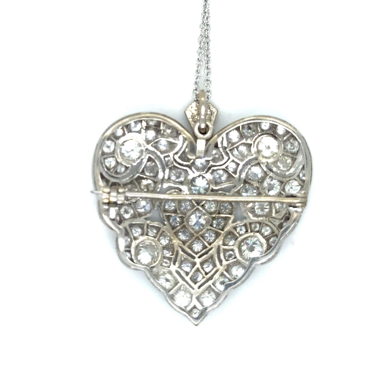 Original Art Deco 3.75ct Diamond Heart Pendant/Brooch (Circa 1920s) 11g 16"