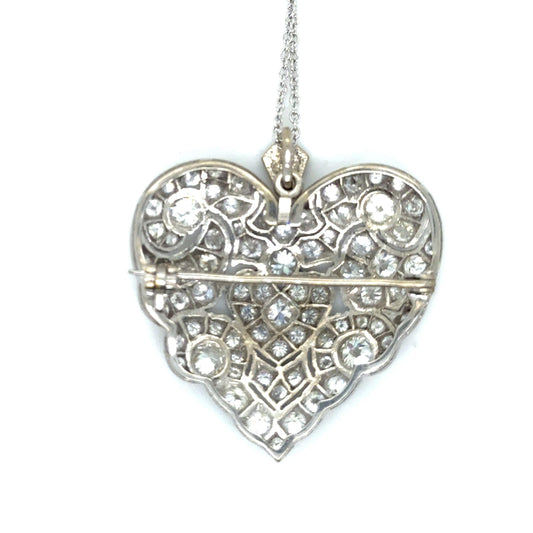 Original Art Deco 3.75ct Diamond Heart Pendant/Brooch (Circa 1920s) 11g 16"