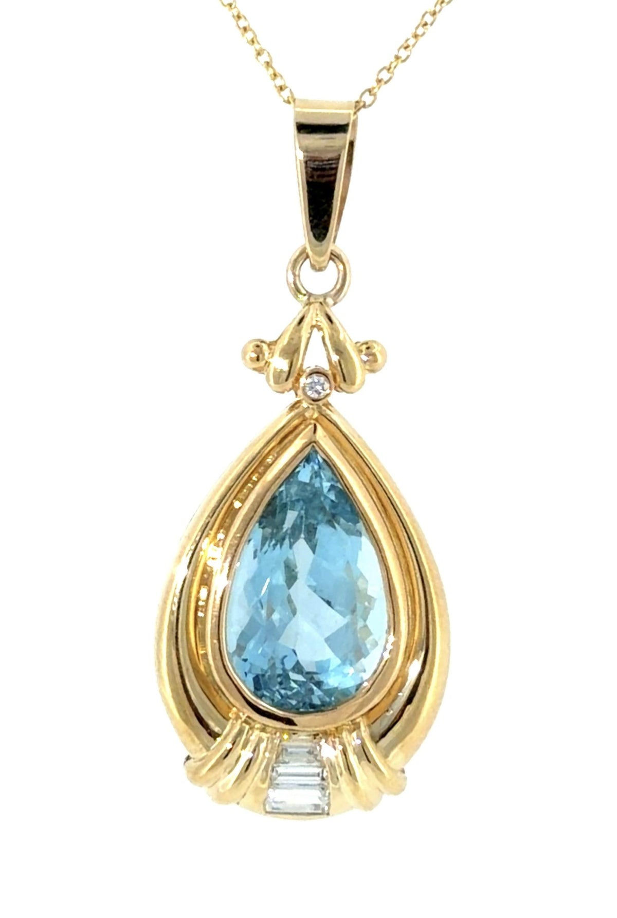 8.50ct Aquamarine 18KY Gold Pendant .35ct Diamond 8.80g 16"