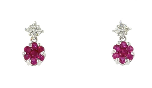 1ct Ruby .16ct Diamond 14KY Gold Earrings 1.90g
