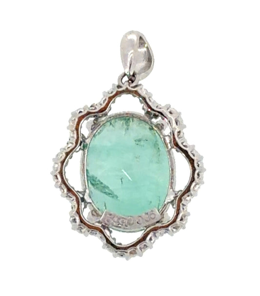 6.49ct Emerald Platinum Pendant .36ct Diamond 7.50g 14KW Chain 16"