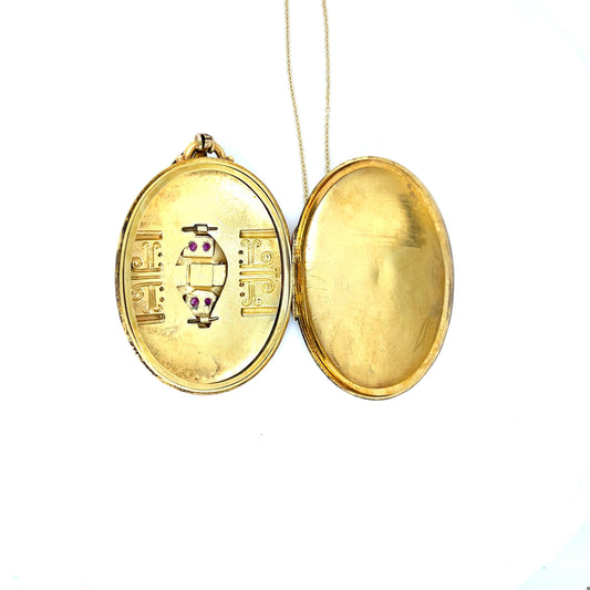 Victorian 14KY Antique Pendant/Locket (Circa 1880s) with pearl and rubies