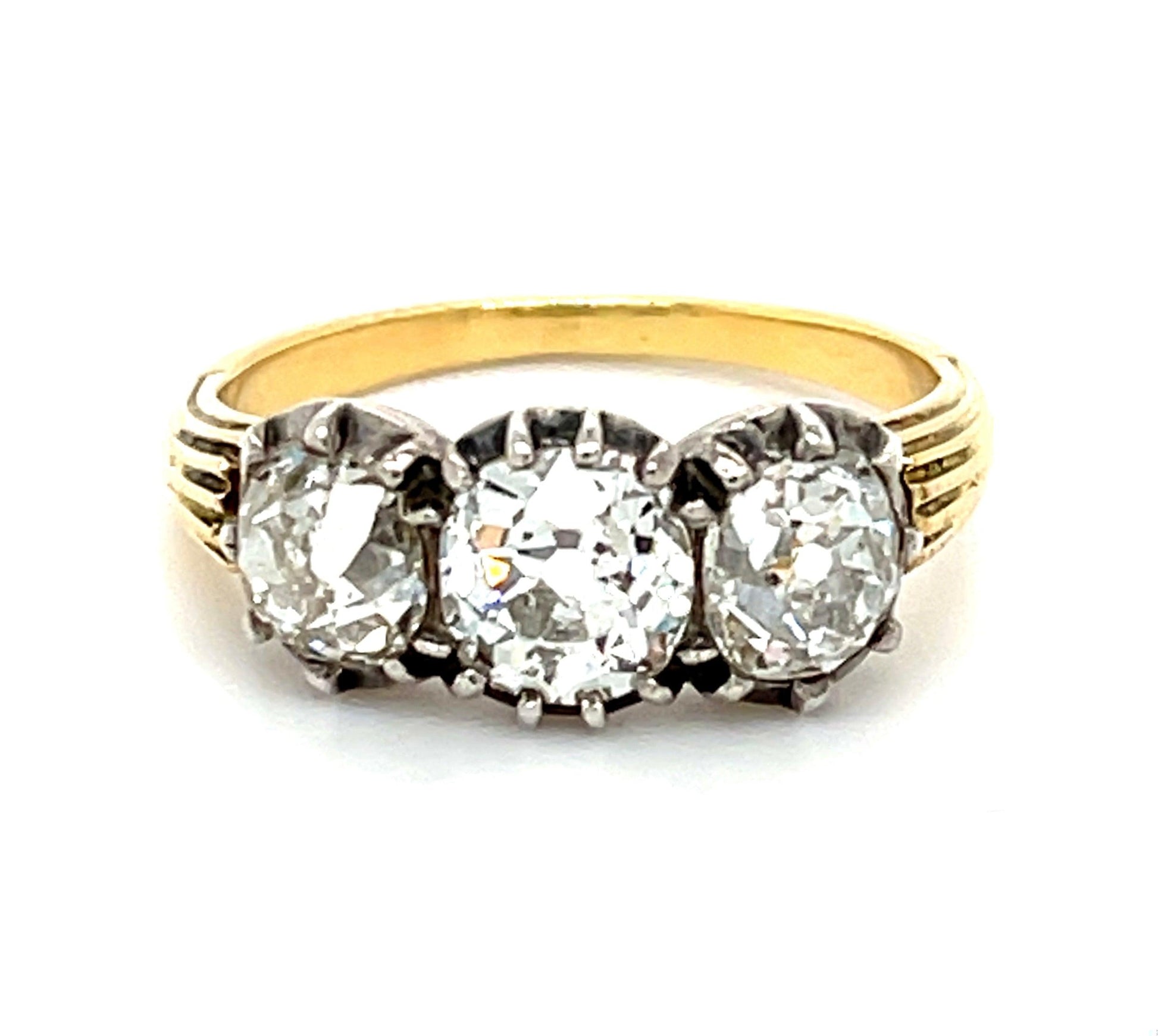 Victorian (Circa 1860s) Diamond Antique 18K+Silver Three Stone Ring 1.95ct (Thre