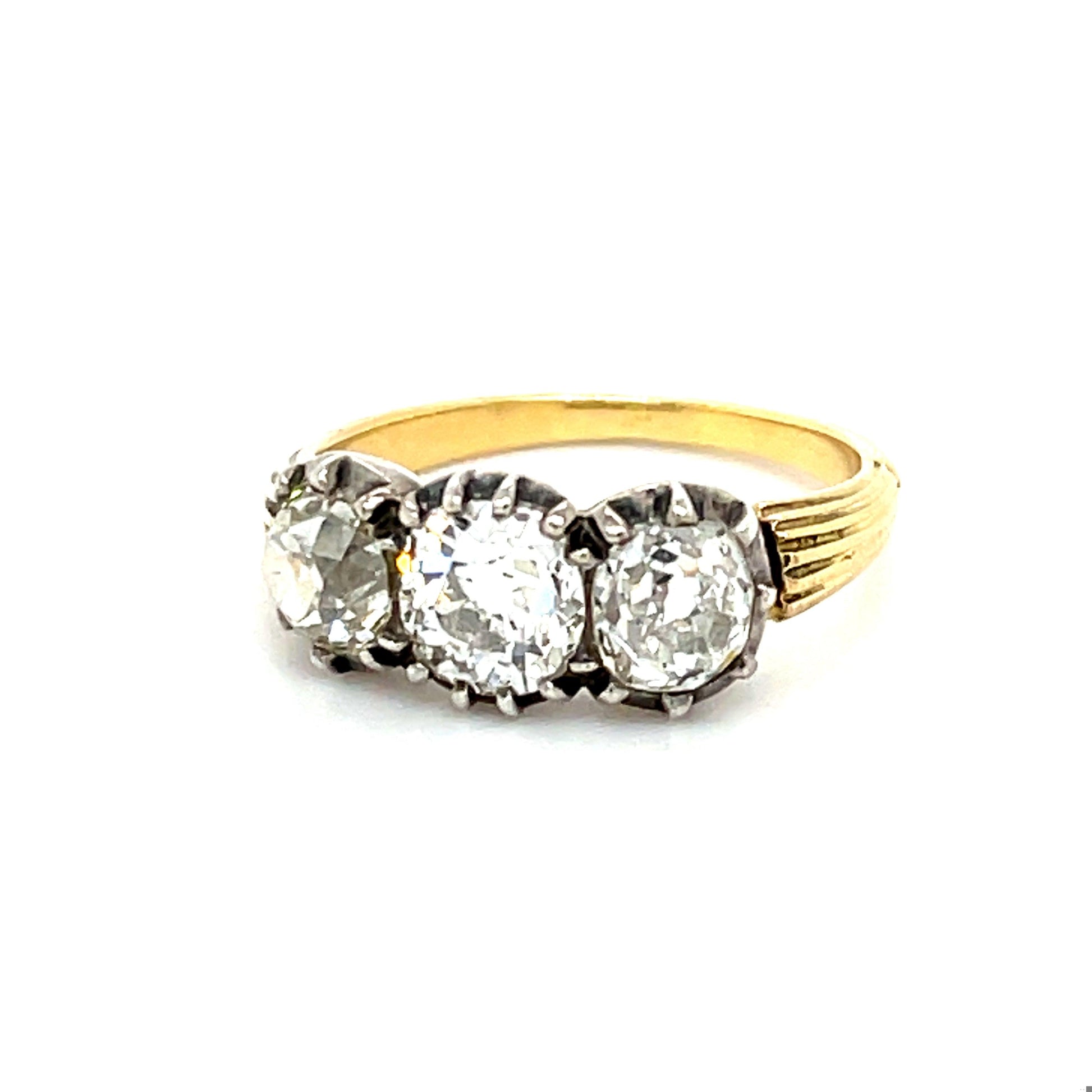 Victorian (Circa 1860s) Diamond Antique 18K+Silver Three Stone Ring 1.95ct (Thre