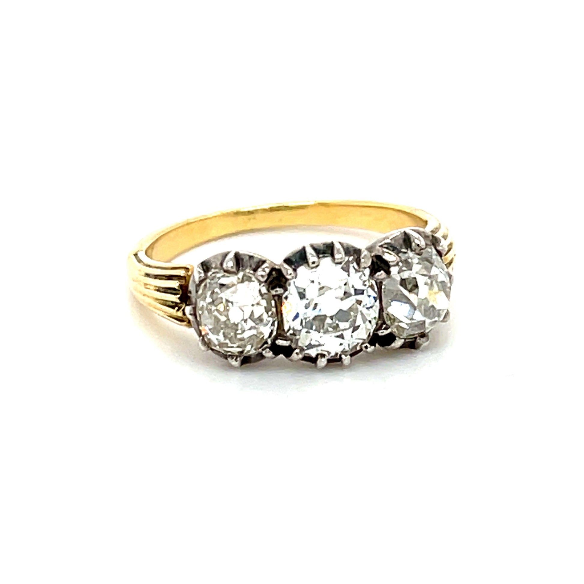 Victorian (Circa 1860s) Diamond Antique 18K+Silver Three Stone Ring 1.95ct (Thre
