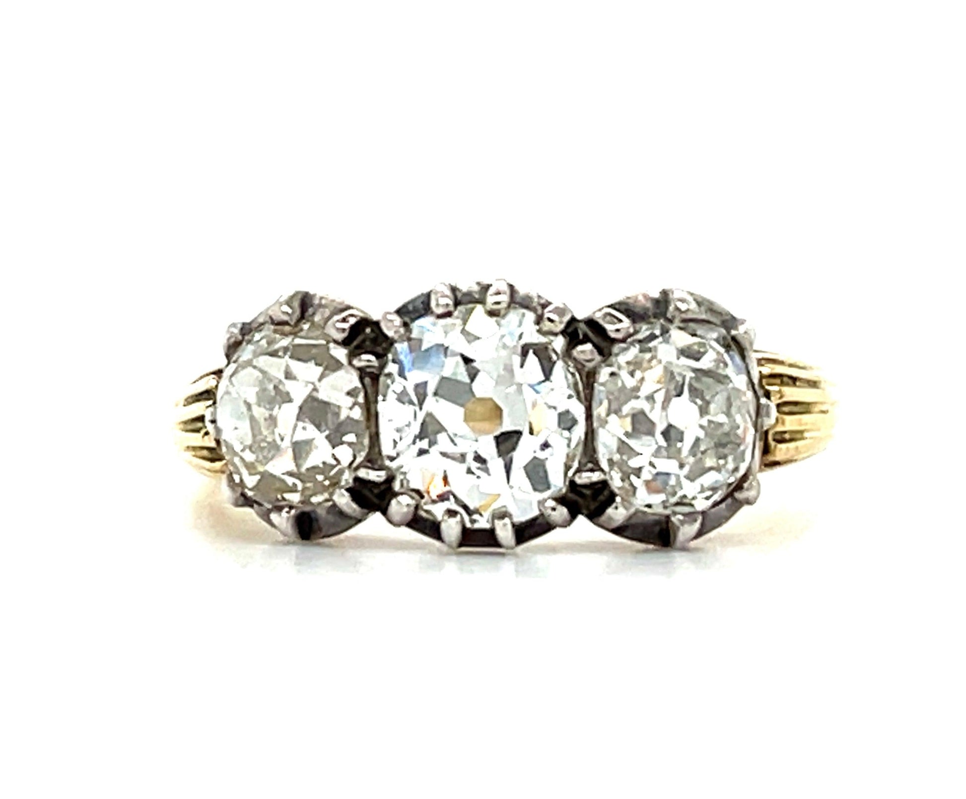 Victorian (Circa 1860s) Diamond Antique 18K+Silver Three Stone Ring 1.95ct (Thre