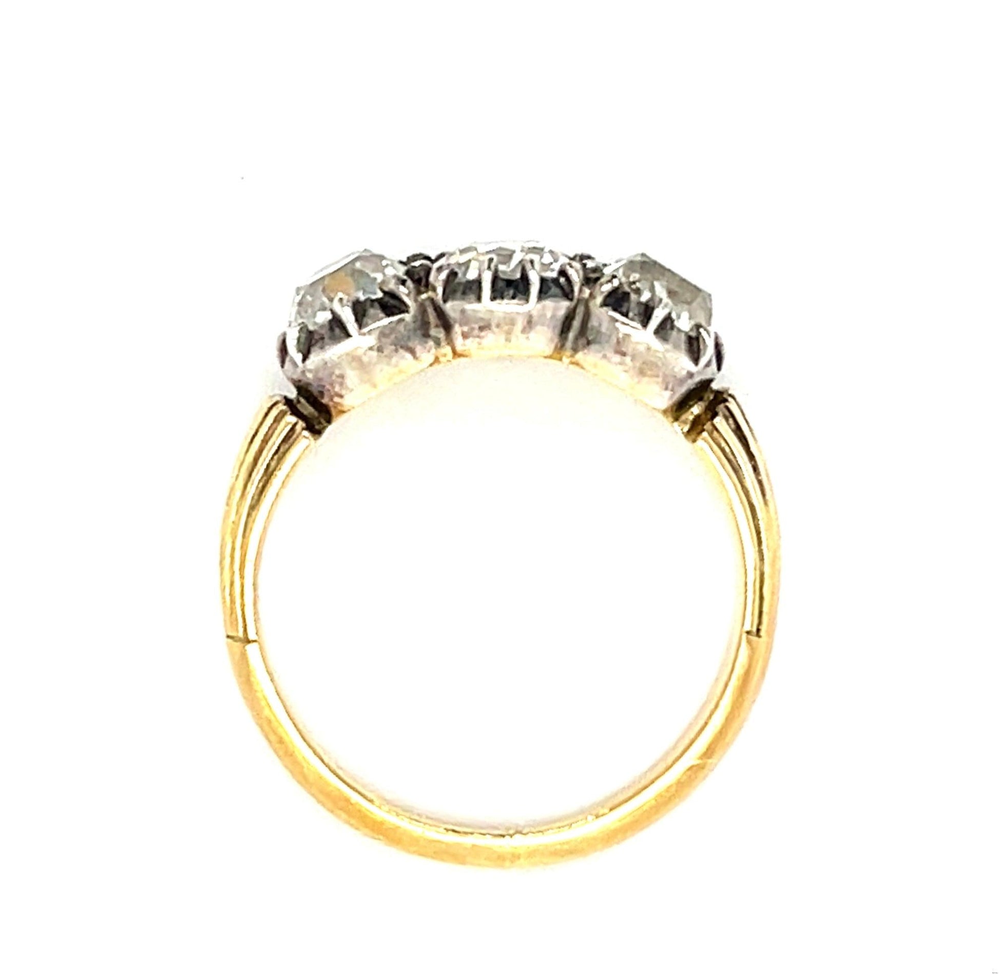 Victorian (Circa 1860s) Diamond Antique 18K+Silver Three Stone Ring 1.95ct (Thre