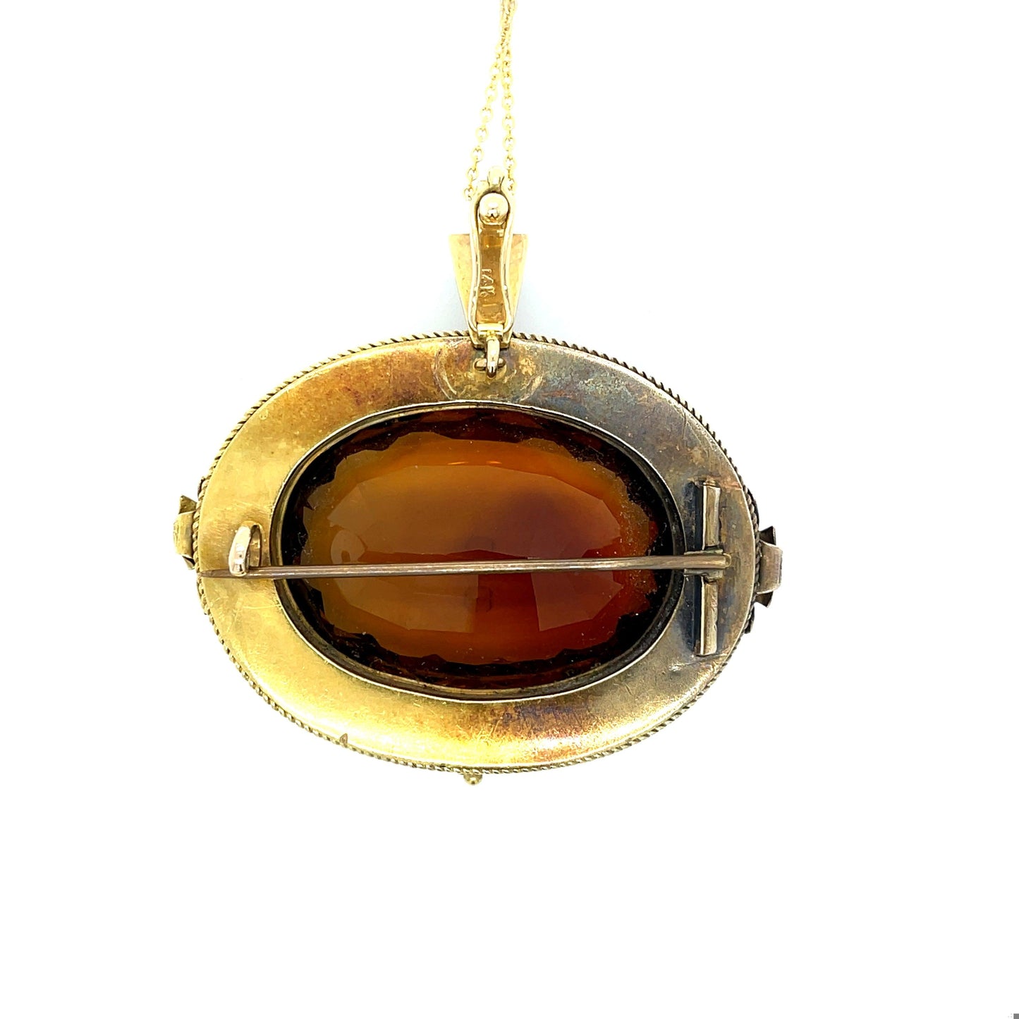 Victorian (Circa 1870s) 75ct Madeira Citrine 14KY Gold Antique Pendant/Brooch