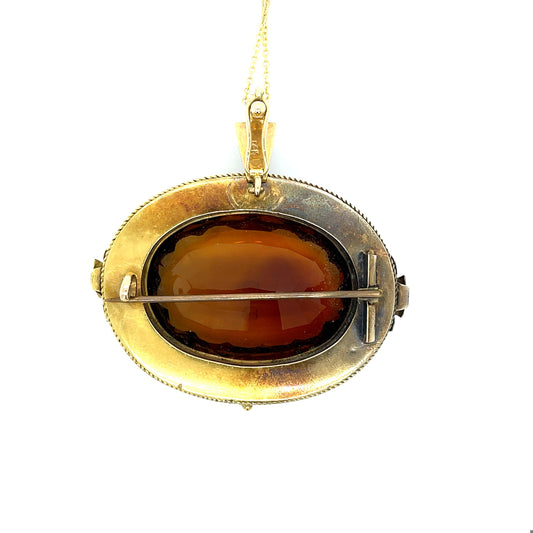 Victorian (Circa 1870s) 75ct Madeira Citrine 14KY Gold Antique Pendant/Brooch