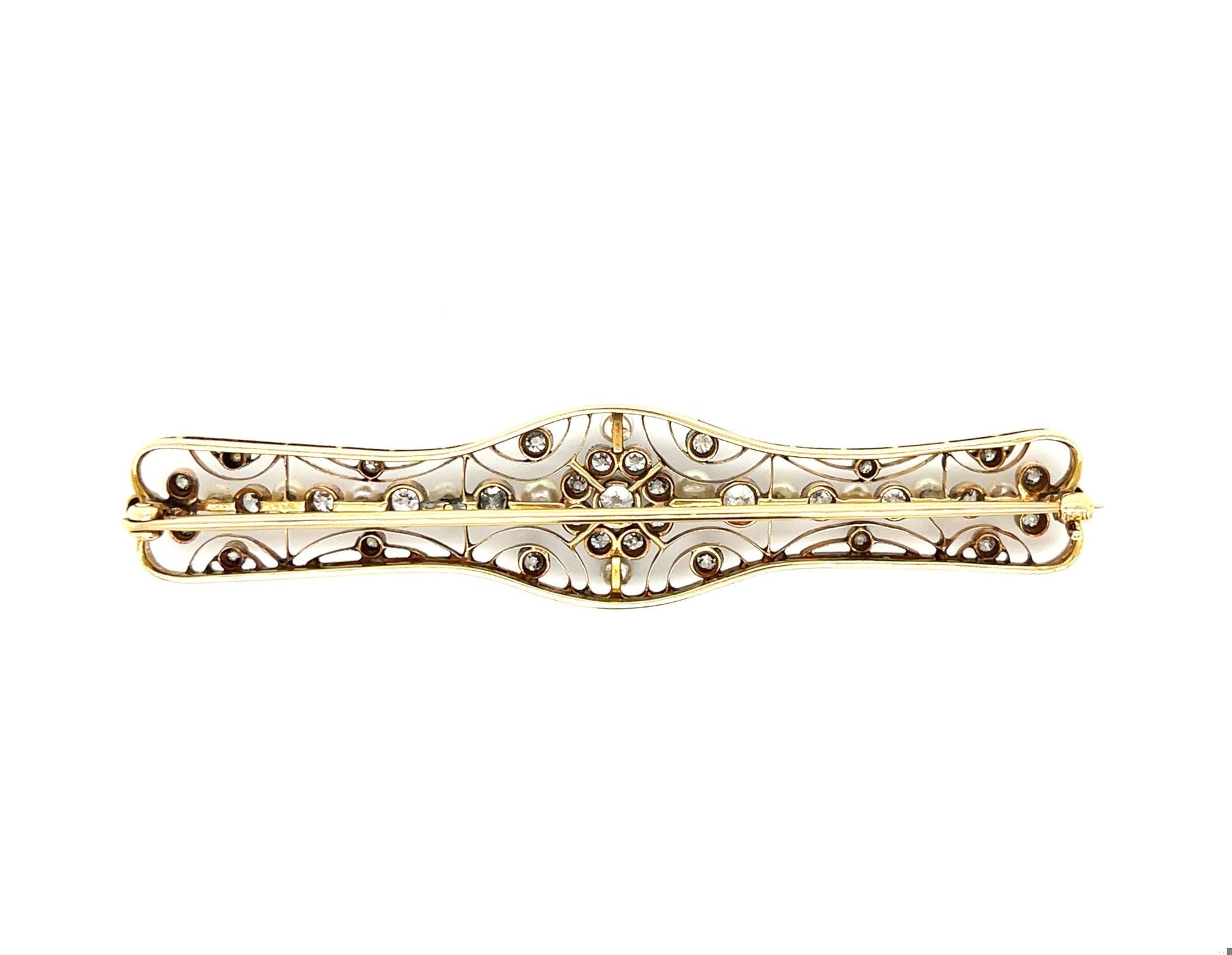 Victorian (Circa 1880s) 2ct Old Mine Cut Diamonds (35 Stones) Natural Pearls 14K
