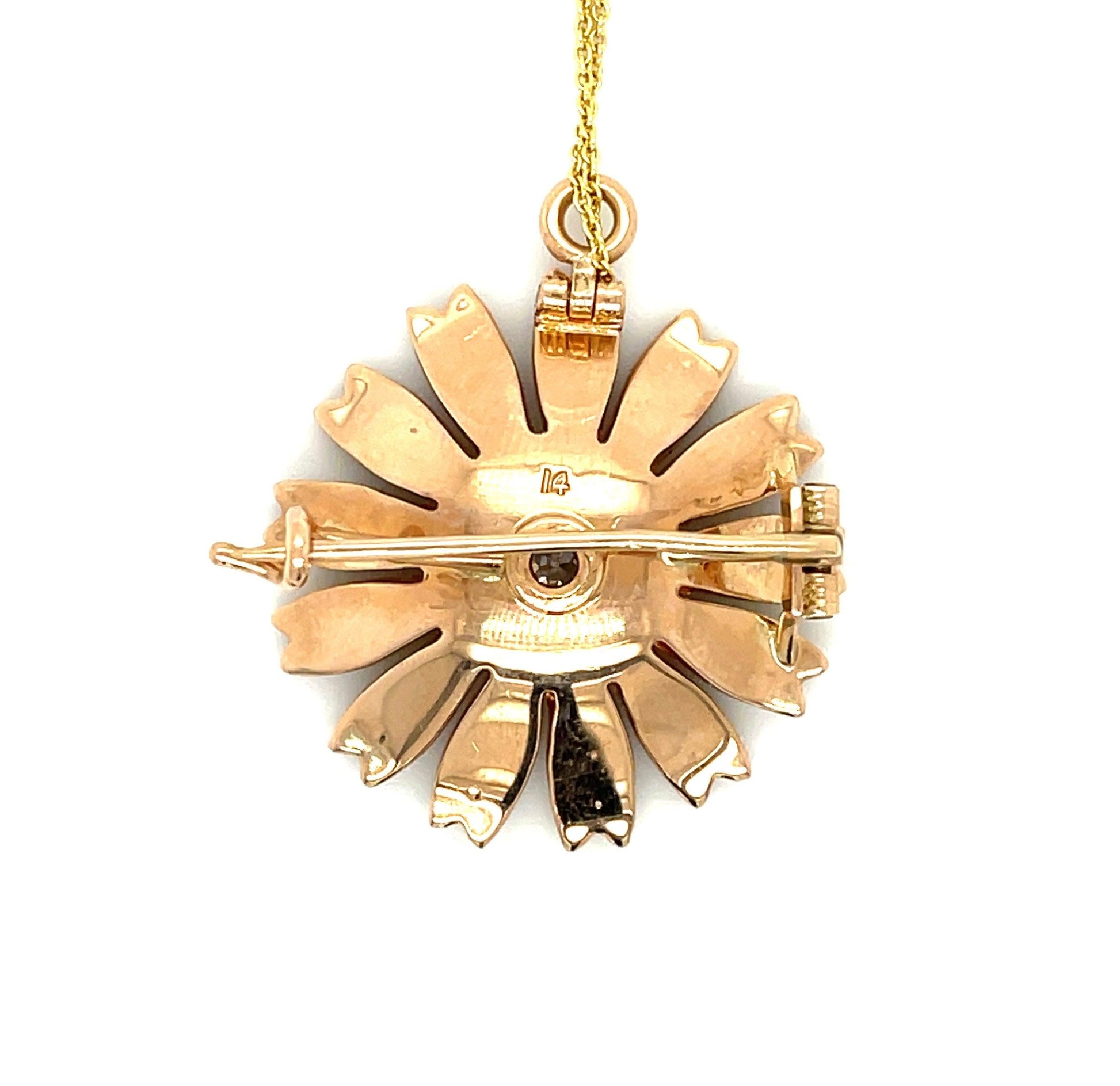 Victorian (Circa 1890s) .50ct Old Mine Dia + Seed Pearl 14KY Pendant/Pin