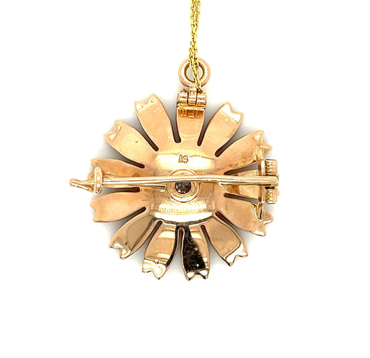 Victorian (Circa 1890s) .50ct Old Mine Dia + Seed Pearl 14KY Pendant/Pin