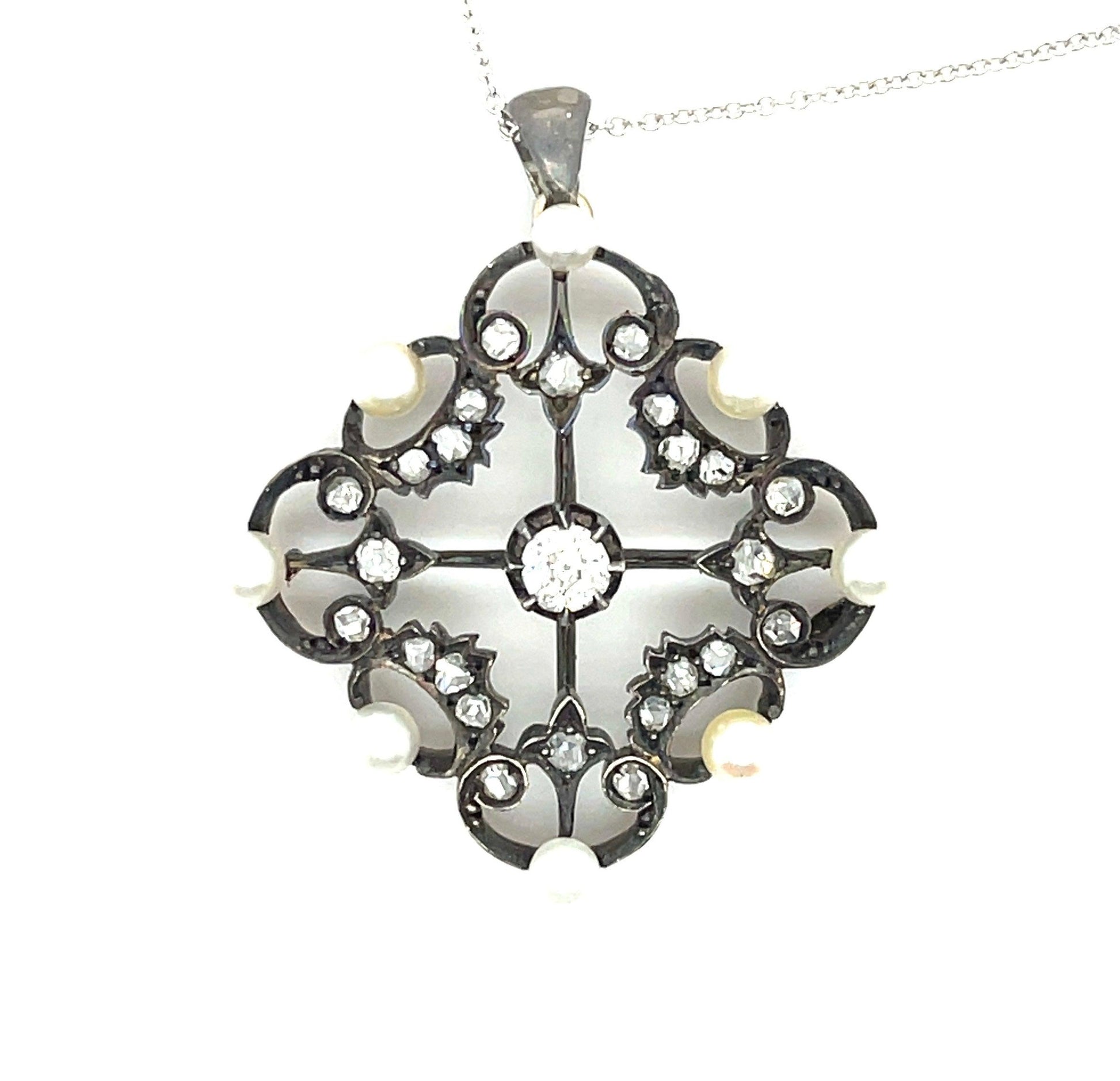 Victorian (1860s) .25ct Old Mine Diamond .80ct Rose Cut Diamonds S+14KY Pendant