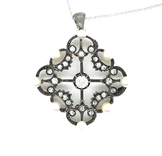 Victorian (1860s) .25ct Old Mine Diamond .80ct Rose Cut Diamonds S+14KY Pendant