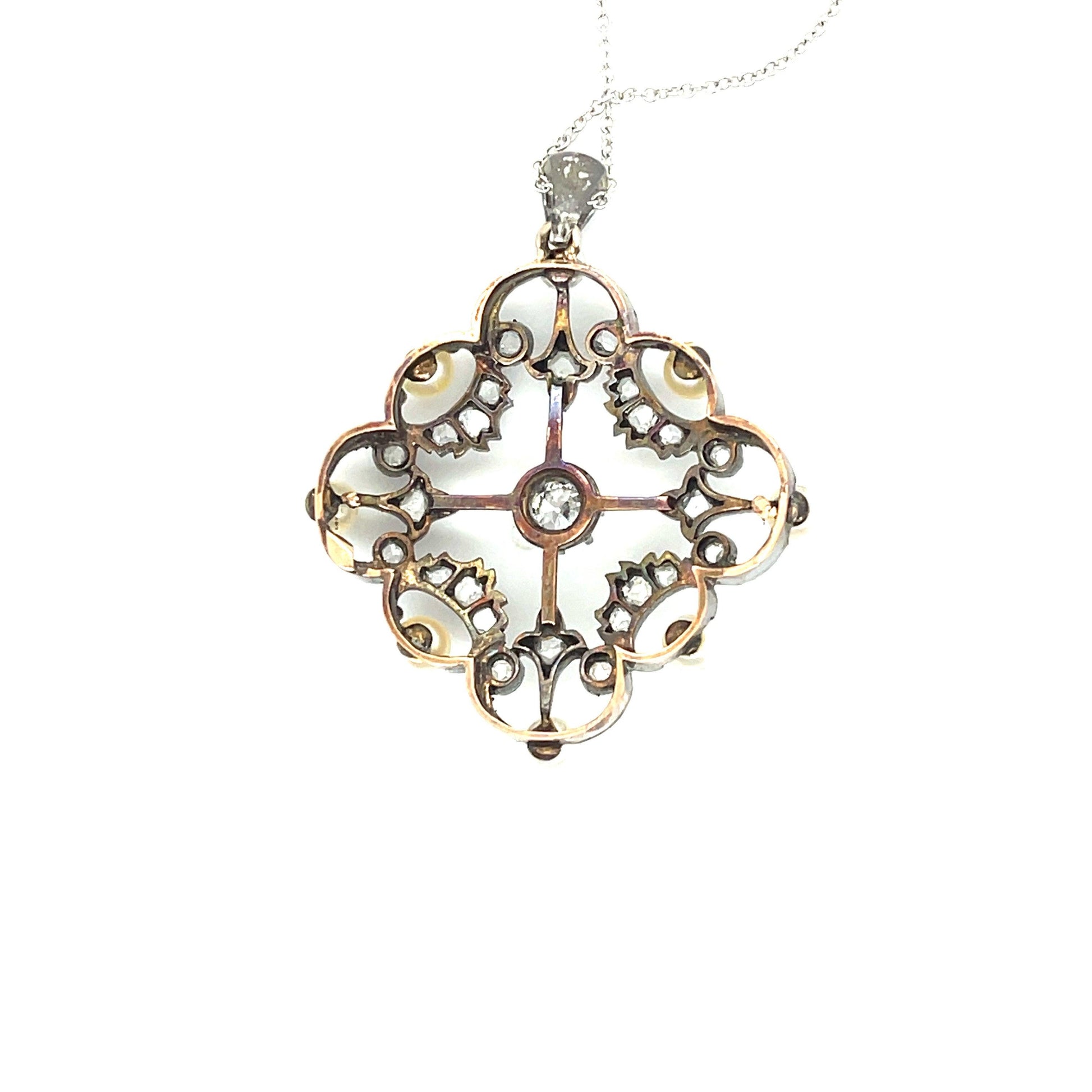 Victorian (1860s) .25ct Old Mine Diamond .80ct Rose Cut Diamonds S+14KY Pendant