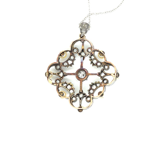 Victorian (1860s) .25ct Old Mine Diamond .80ct Rose Cut Diamonds S+14KY Pendant