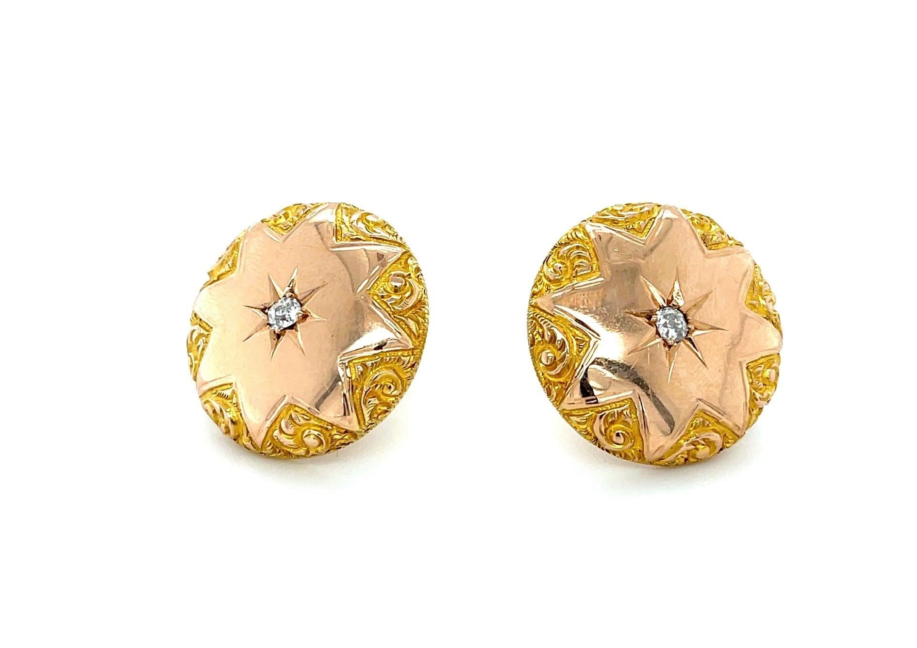 Victorian Cosmos Inspired Antique 18KY Earrings (Circa 1870s) .24ct Old Mine Dia