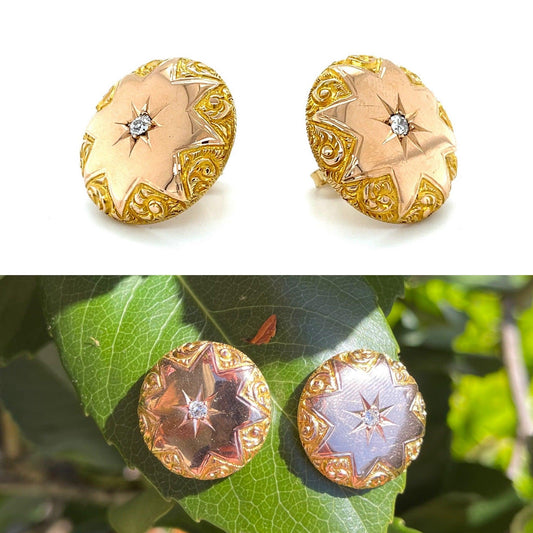 Victorian Cosmos Inspired Antique 18KY Earrings (Circa 1870s) .24ct Old Mine Dia