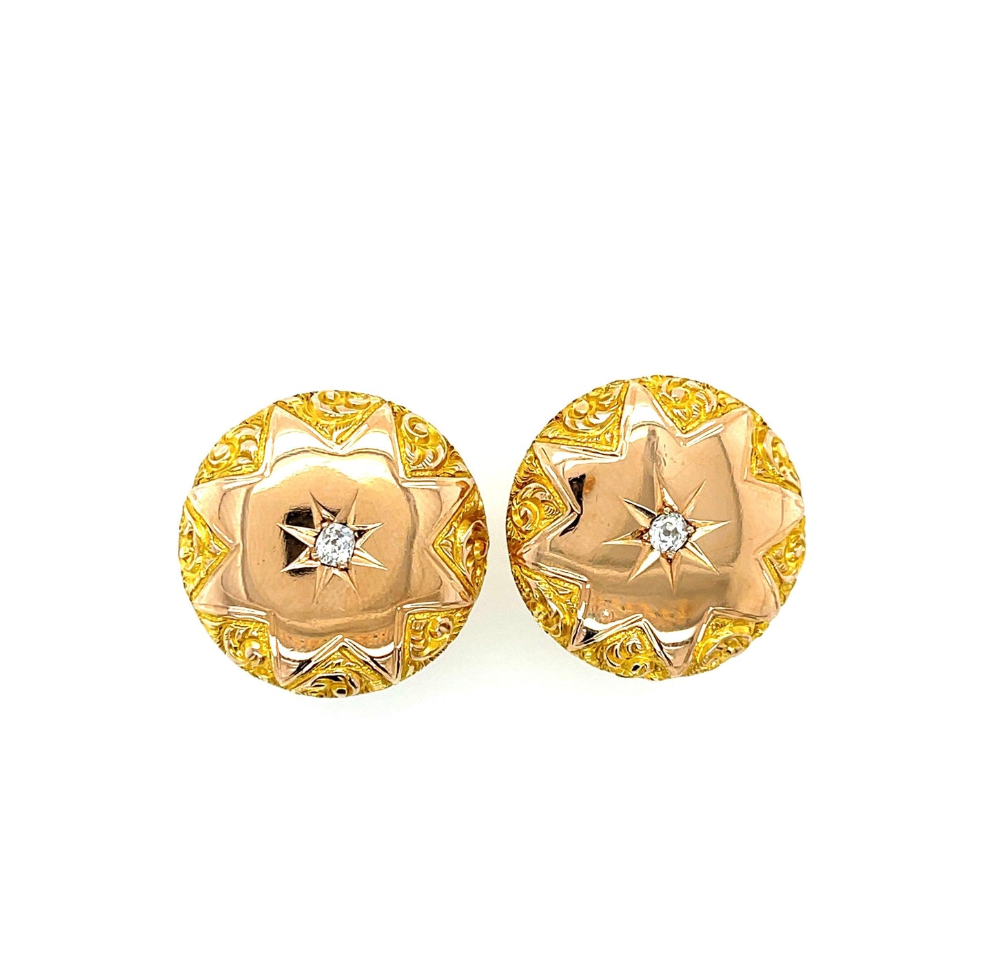 Victorian Cosmos Inspired Antique 18KY Earrings (Circa 1870s) .24ct Old Mine Dia