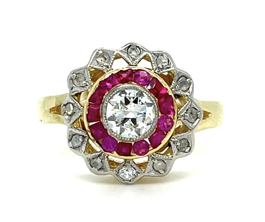 .25ct Old Euro Diamond 18KY+Platinum Ring (Vintage 1930s) 3.80g 7 Size