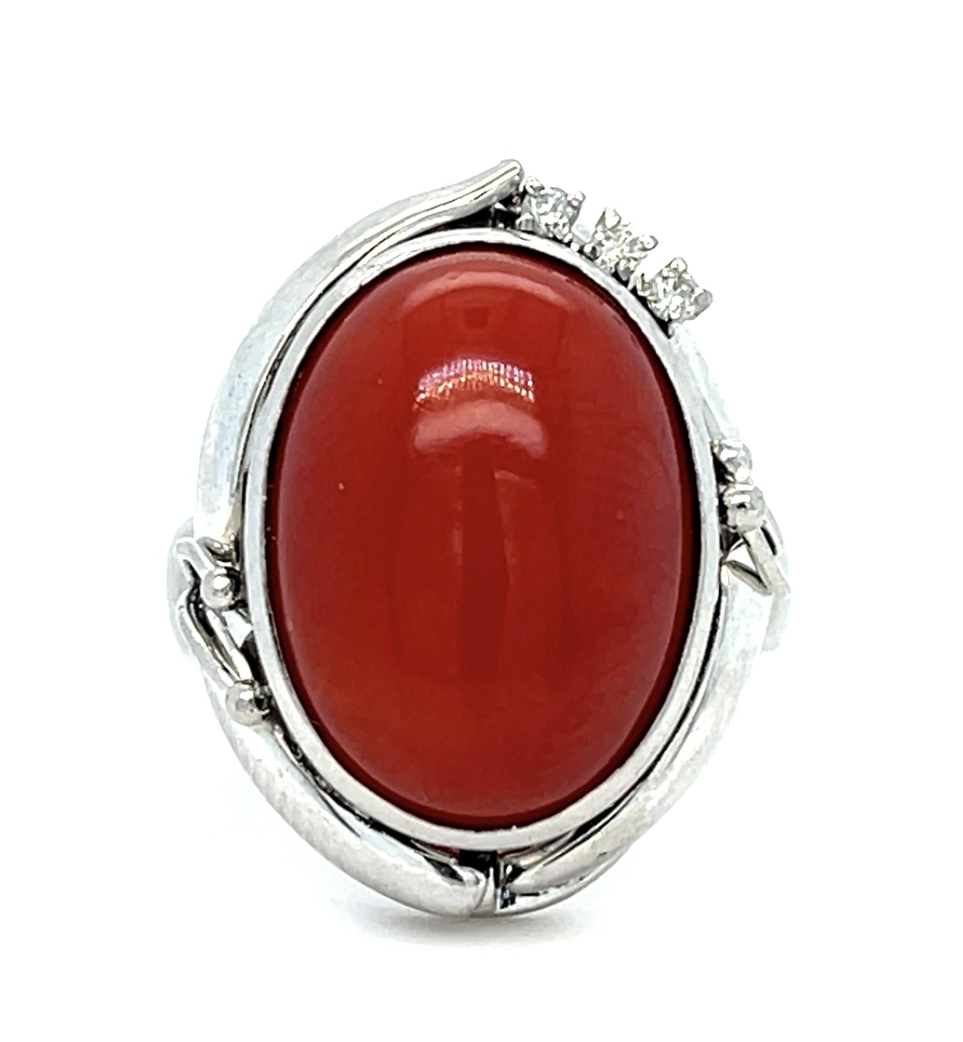 6ct Red Coral .06ct Diamond Platinum Ring 10.60g 6 Size