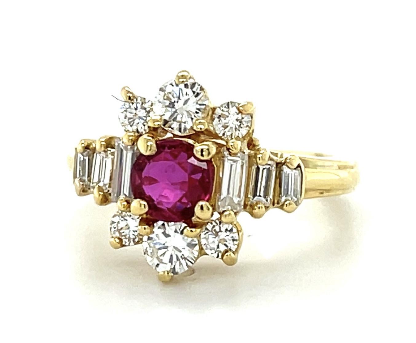 1.20ct Diamond .40ct Ruby 18KY Ring 4.60g 4 Size (Estate 1970s)
