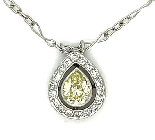 .40ct Pear Yellow Diamond Platinum Pendant .22ct 2.85g 16"