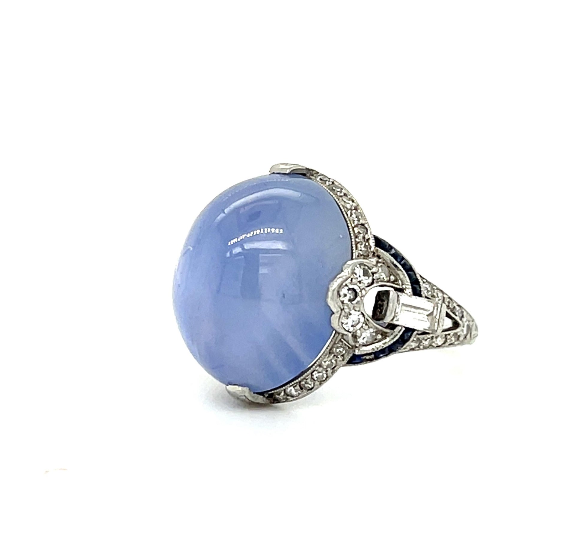 Original Art Deco 20ct Cabochon Star Sapphire Platinum Antique Ring (c 1920s)