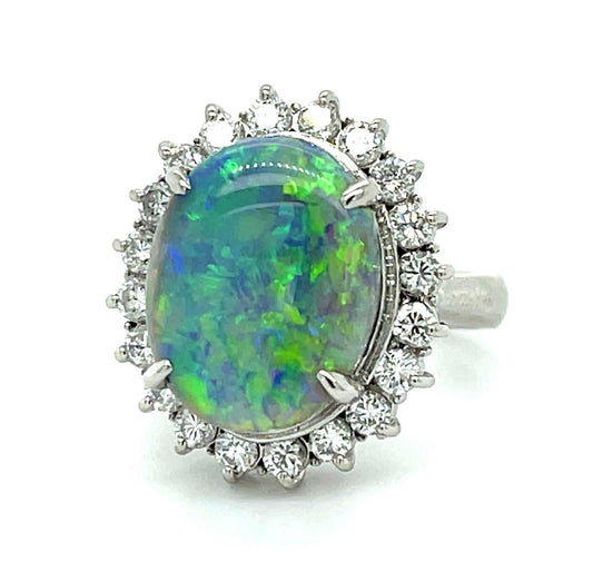 4.27ct Australian Fire Opal .81ct Diamond Platinum 9.40g 5.50 Size