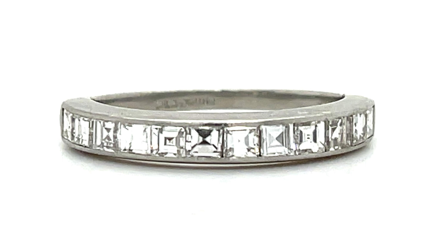 Art Deco 1.44ct Square Cut Diamonds (12 Stones) Platinum Vintage Band (c 1930s)