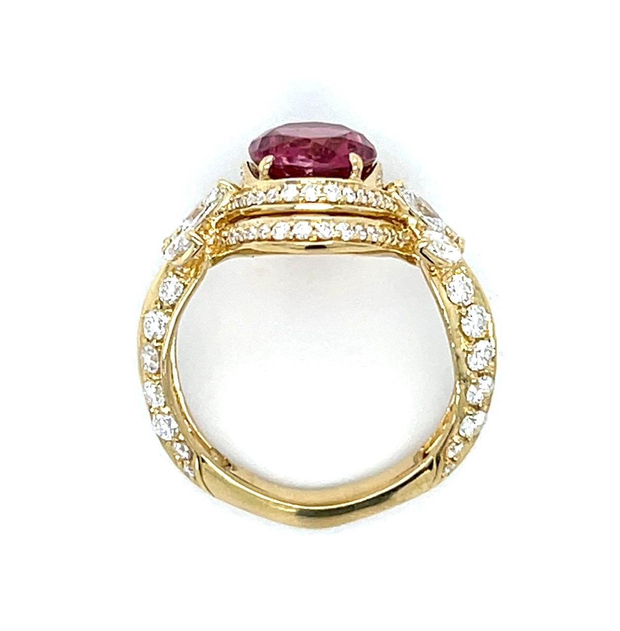 1.84ct Pink Tourmaline 1.28ct Diamond 18KY Estate Ring 5.64g 6 Size