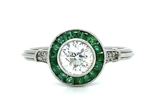 .57ct Old European Diamond .70ct Emerald Platinum Handmade Ring 3g 6.50 Size